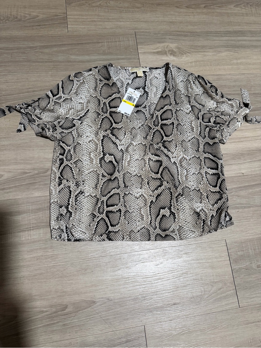 Michael Kors Snake Print V-Neck Tie Sleeve Blouse M NWT